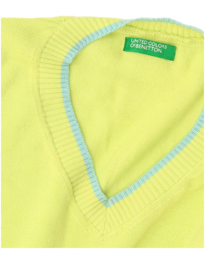 BENETTON Womens V-Neck Jumper Sweater UK 16 Large Green