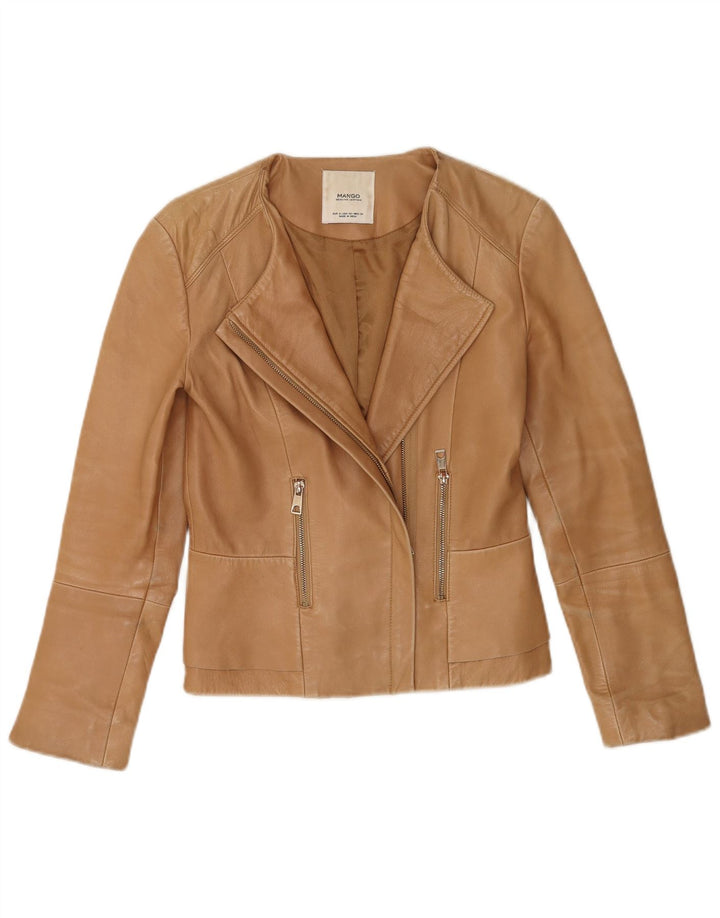 Mango Damen Lederjacke UK 10 Kleines braunes Leder
