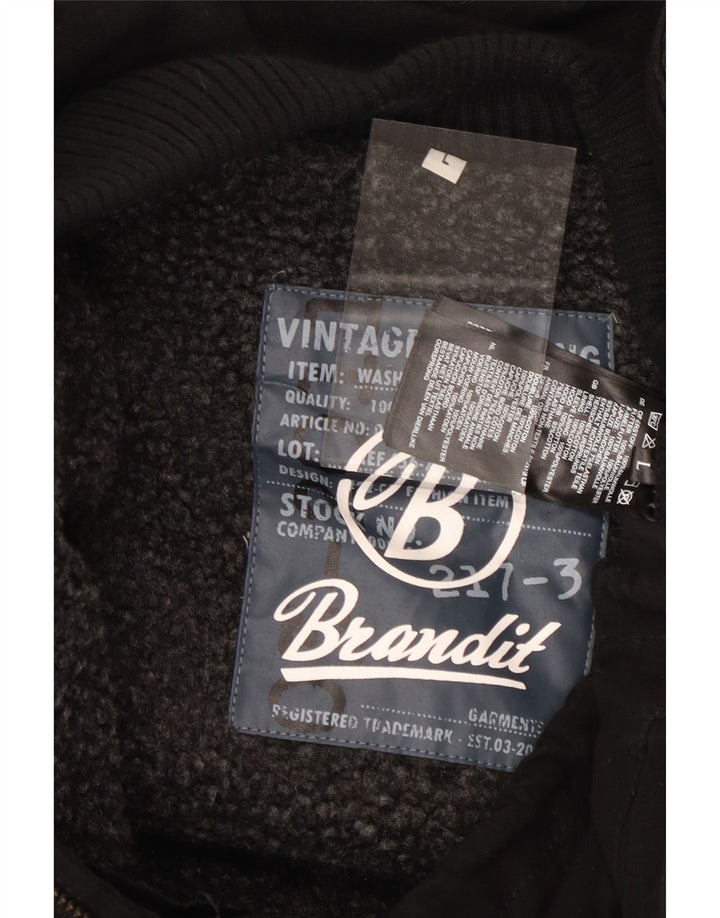 BRANDIT Herren-Militärjacke mit grafischer Kapuze, Größe 40, Größe L, Schwarz, Polyester