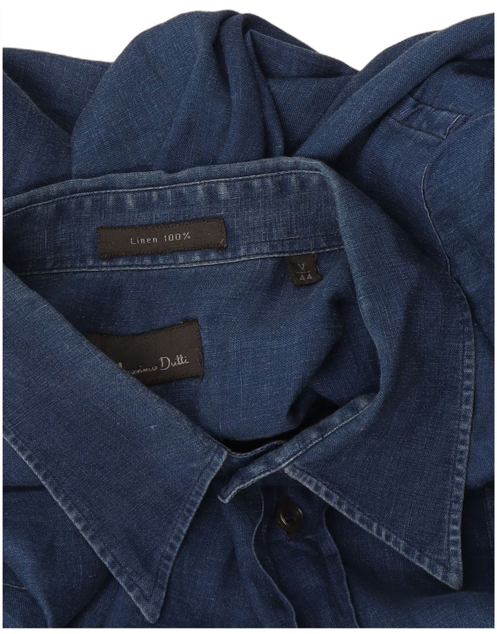 Massimo Dutti Herrenhemd XL Marineblaues Leinen