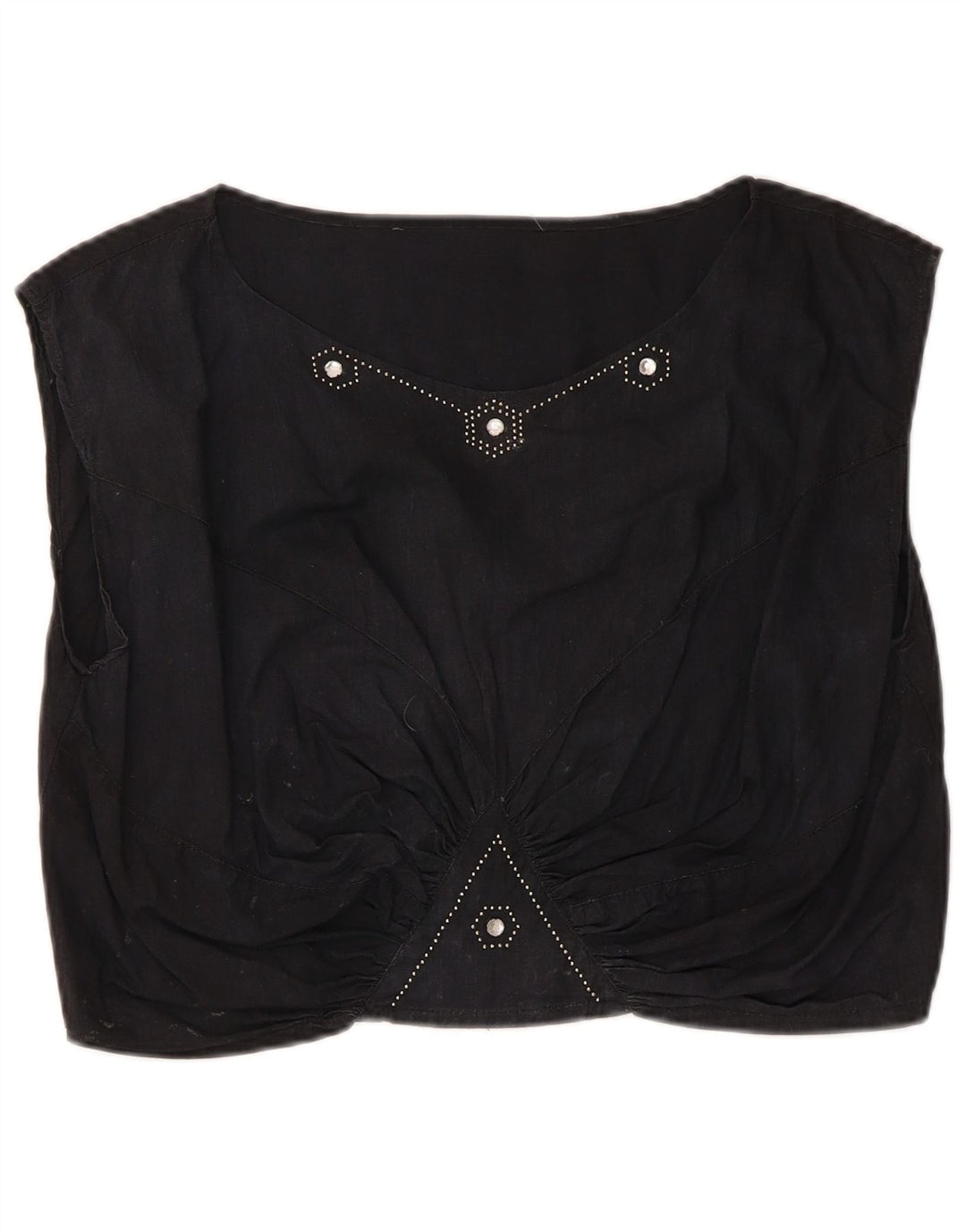 Vintage Damen Crop Bluse Top UK 14 Medium Schwarz