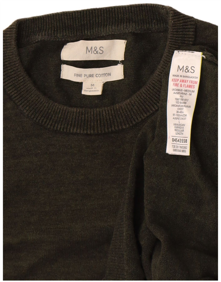 Marks & Spencer Herren-Pullover mit Rundhalsausschnitt, mittlere Khaki-Baumwolle
