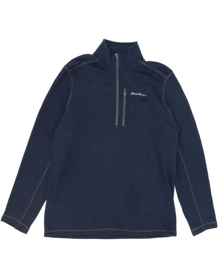 EDDIE BAUER Mens Zip Neck Sweatshirt Jumper Large Navy Blue Polyester Vintage Eddie Bauer and Second-Hand Eddie Bauer from Messina Hembry 
