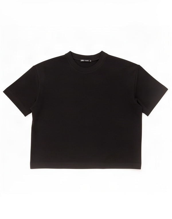 Zara Womens Loose Fit T-Shirt Top UK 14 Mittelschwarze Baumwolle