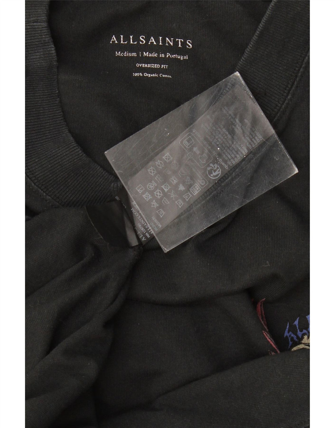 ALL SAINTS Übergroßes grafisches T-Shirt-Oberteil für Herren aus mittelschwarzer Baumwolle