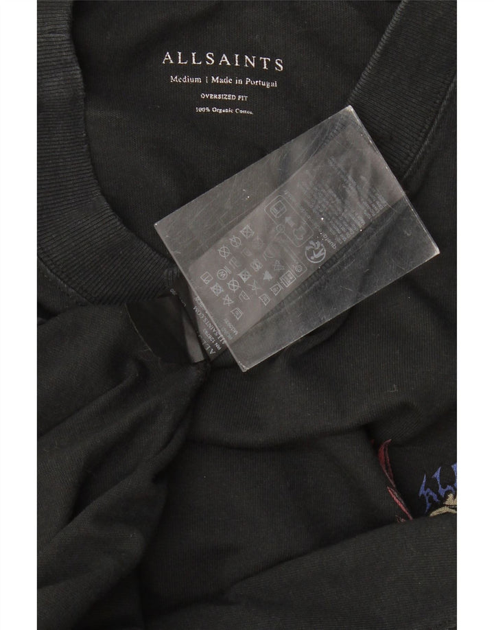 ALL SAINTS Übergroßes grafisches T-Shirt-Oberteil für Herren aus mittelschwarzer Baumwolle