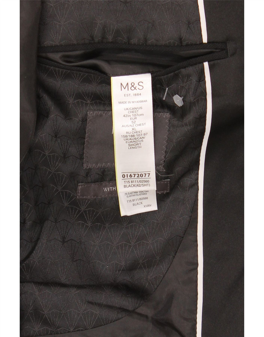 Marks & Spencer Herren-Blazer mit 1 Knopf, UK 42, Größe L, Schwarz, Polyester