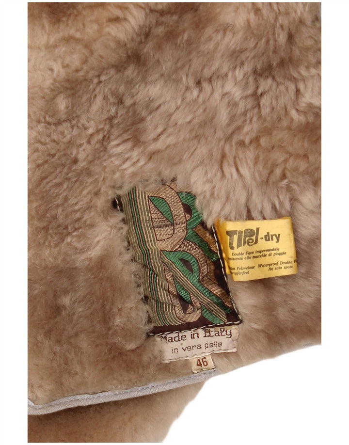 Vintage Damen Shearling Mantel IT 46 Großes Beige Leder