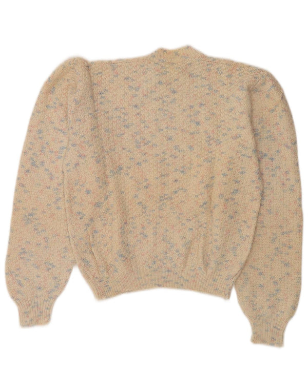 Vintage Damen Crop Turtle Neck Pullover Pullover UK 14 Medium Beige Flecked
