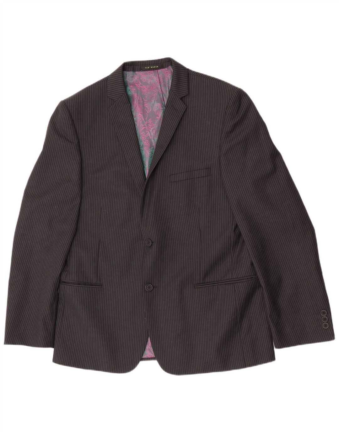 Ted Baker Herren-Blazer mit 2 Knöpfen, UK 42, XL, schwarze Nadelstreifenwolle