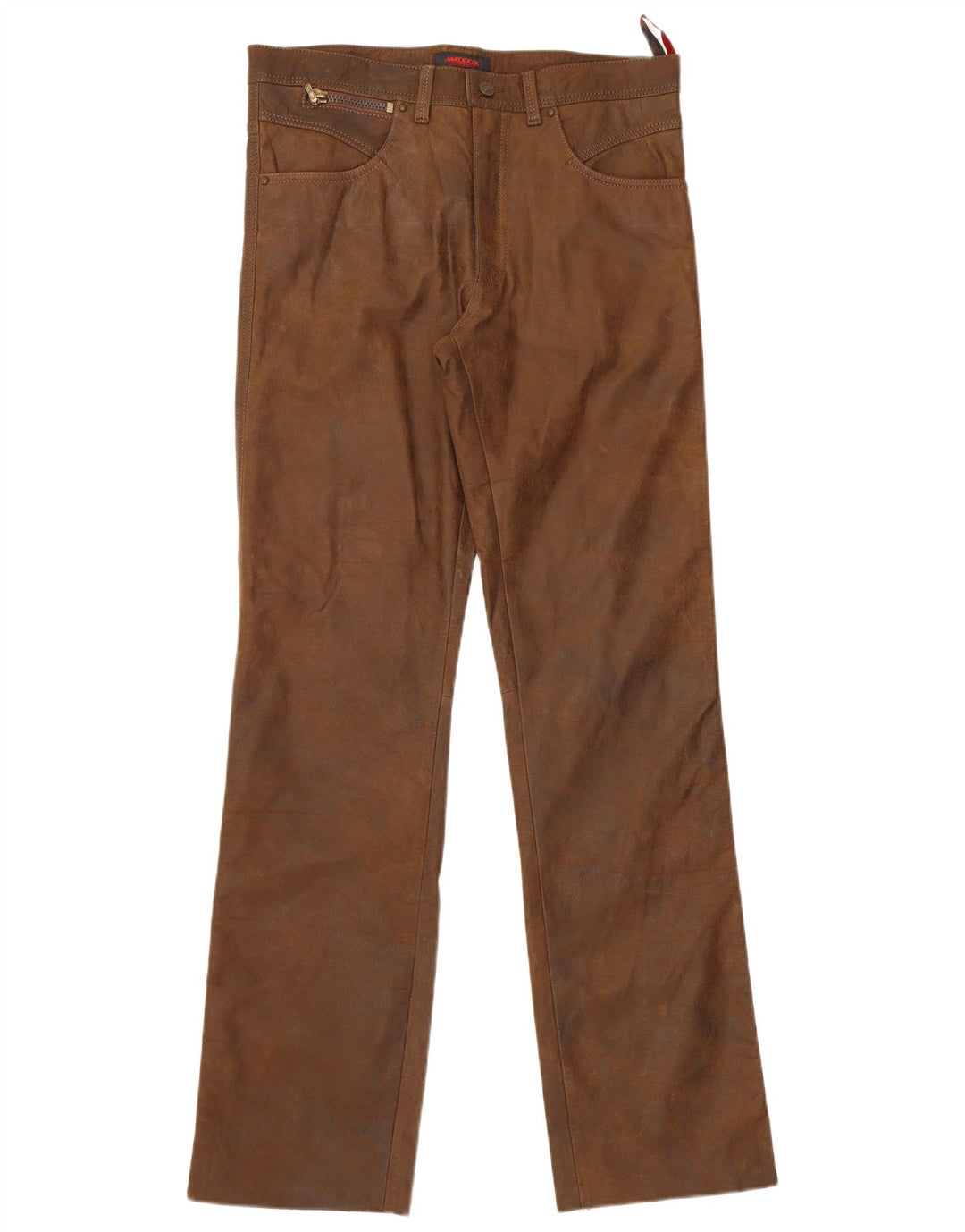 Maddox Herren gerade Lederhose W34 L34 Braun