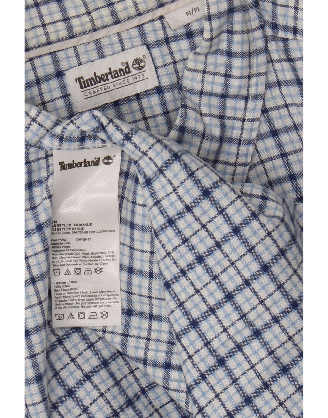 Timberland Herrenhemd aus mittelblauer Karo-Baumwolle