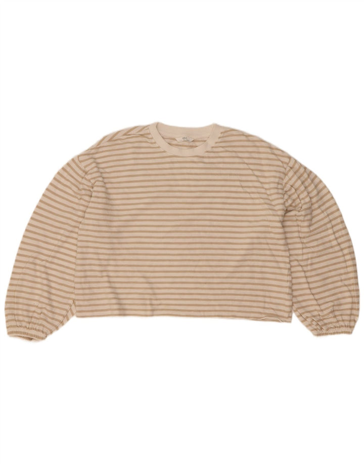 Marks & Spencer Mädchen-Oversize-Oberteil, langärmlig, 13–14 Jahre, beige gestreift