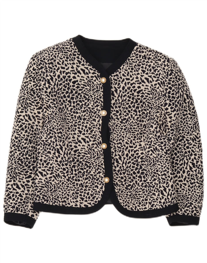 Vintage Damen 3/4 Ärmel Blazer Jacke IT 44 Medium Schwarz Animal Print
