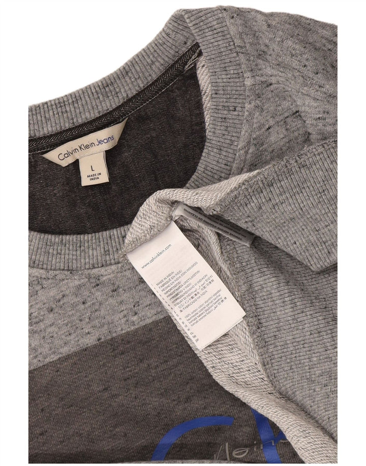 Calvin Klein Herren-Pullover mit grafischem Rundhalsausschnitt, groß, grau meliert