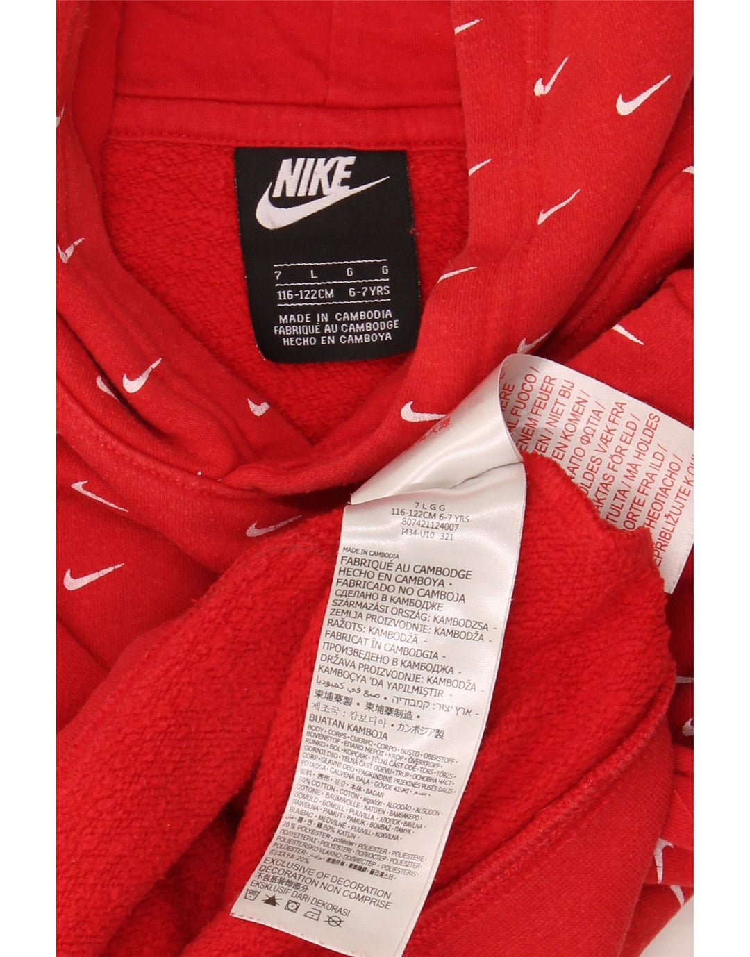 Nike Jungen Kapuzenpullover, 6–7 Jahre, rote Baumwolle