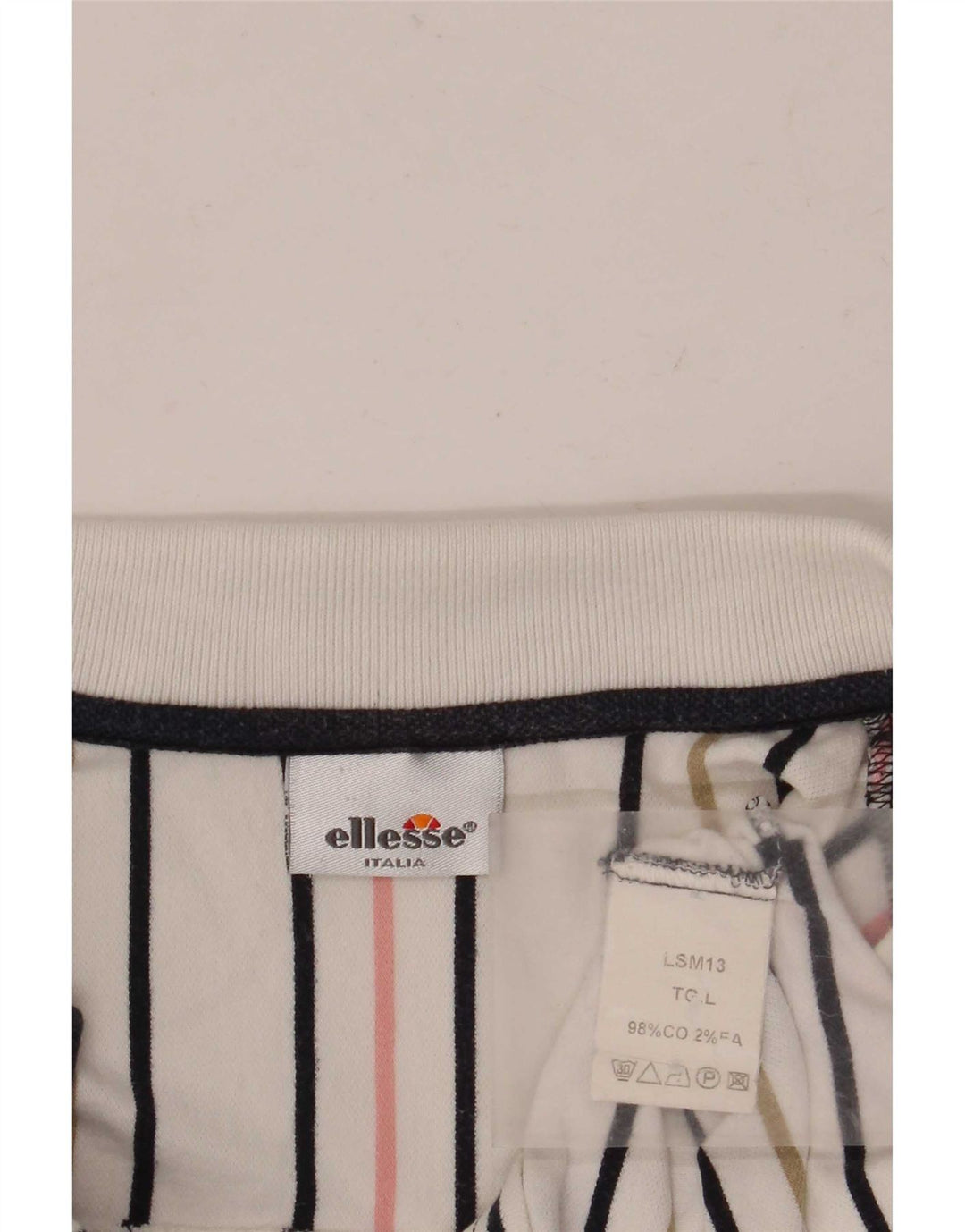 Ellesse Herren-Poloshirt, groß, weiß gestreift, Baumwolle