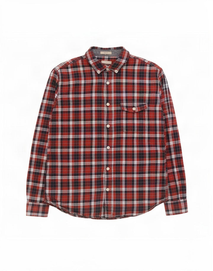 White Stuff Herren-Flanellhemd mit klassischer Passform, mittelrot karierte Baumwolle
