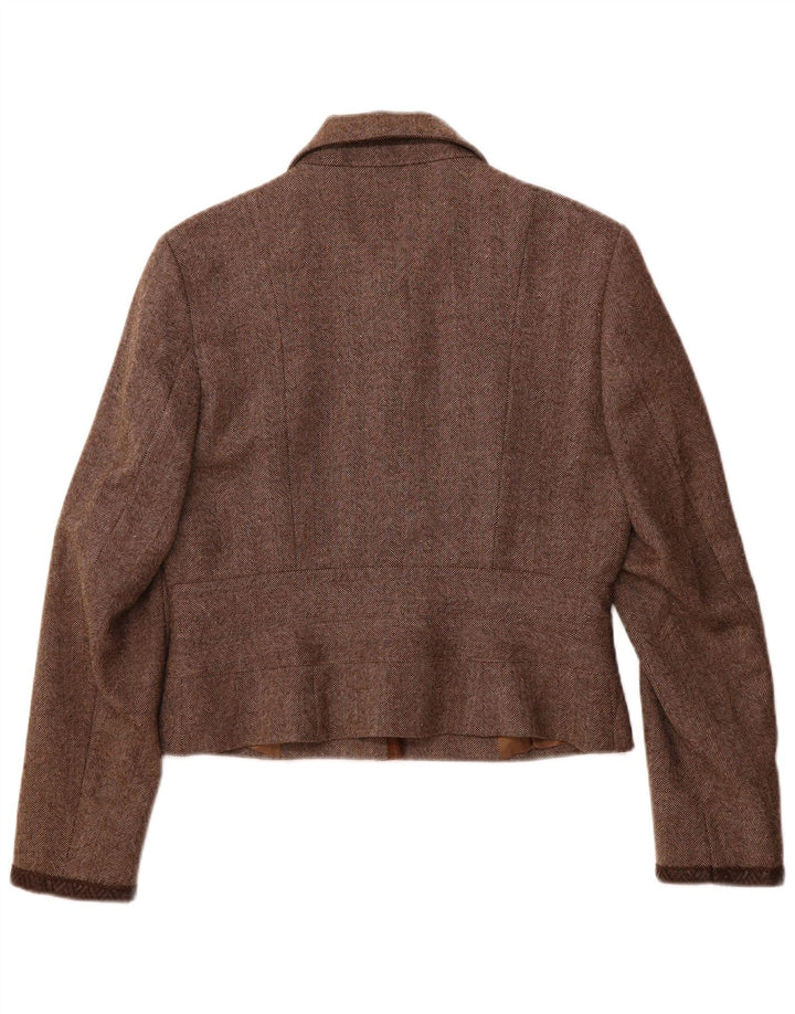 Seventy Damen Crop Blazer Jacke IT 48 XL Braune Wolle mit Fischgrätenmuster