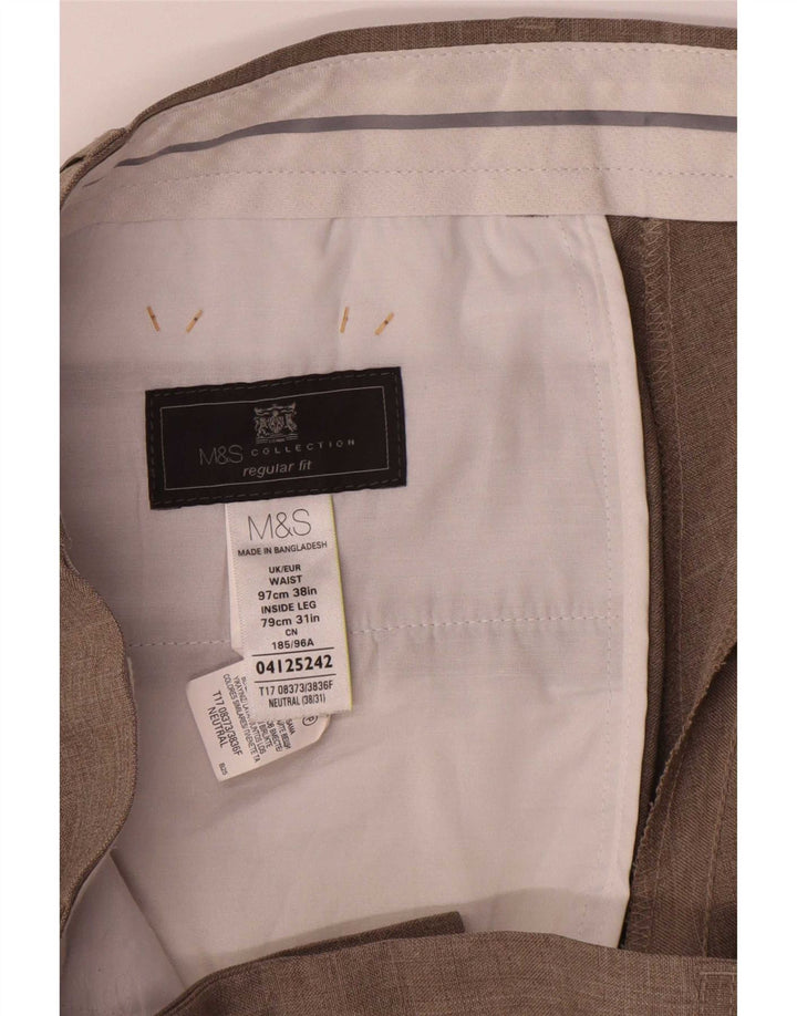 Marks & Spencer Herren-Anzughose in normaler Passform, W38, L31, Beige, Polyester