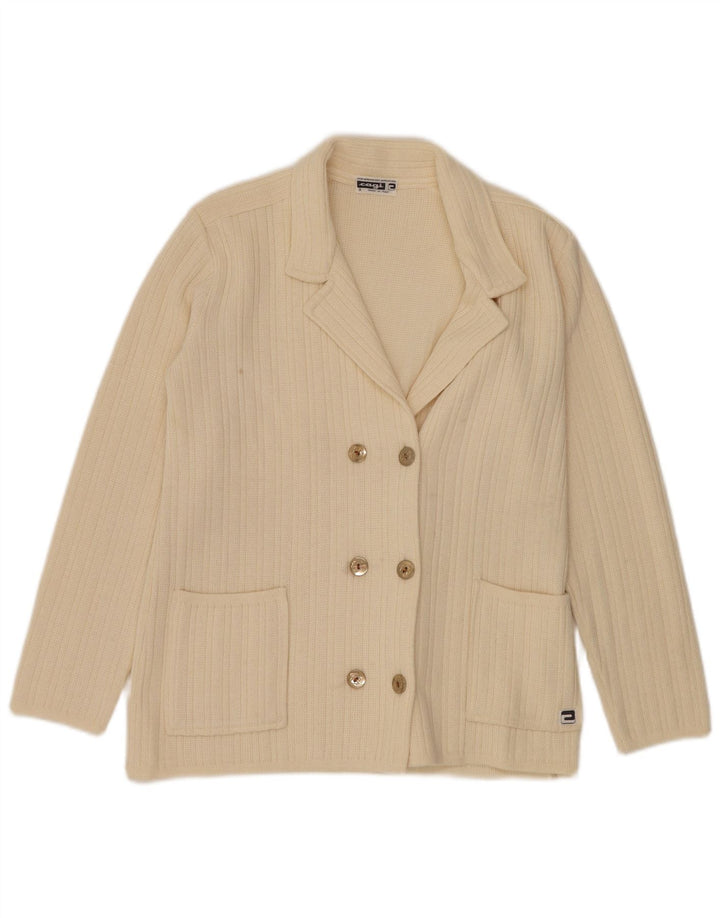 CAGI Damen-Strickjacke, übergroß, zweireihig, Größe 34, 2XS, gebrochenes Weiß
