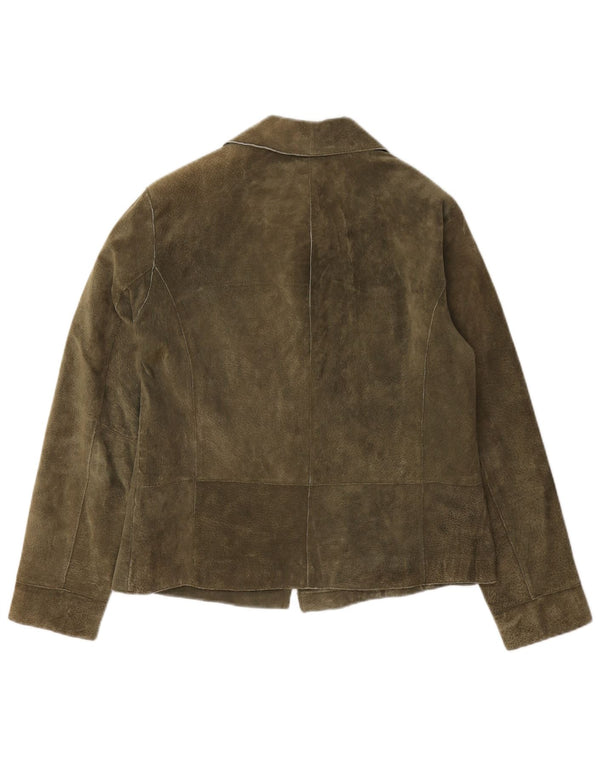 Chico's Damen-Blazerjacke aus Wildleder, übergroß, mit 3 Knöpfen, US 0, XS, Khaki, Leder