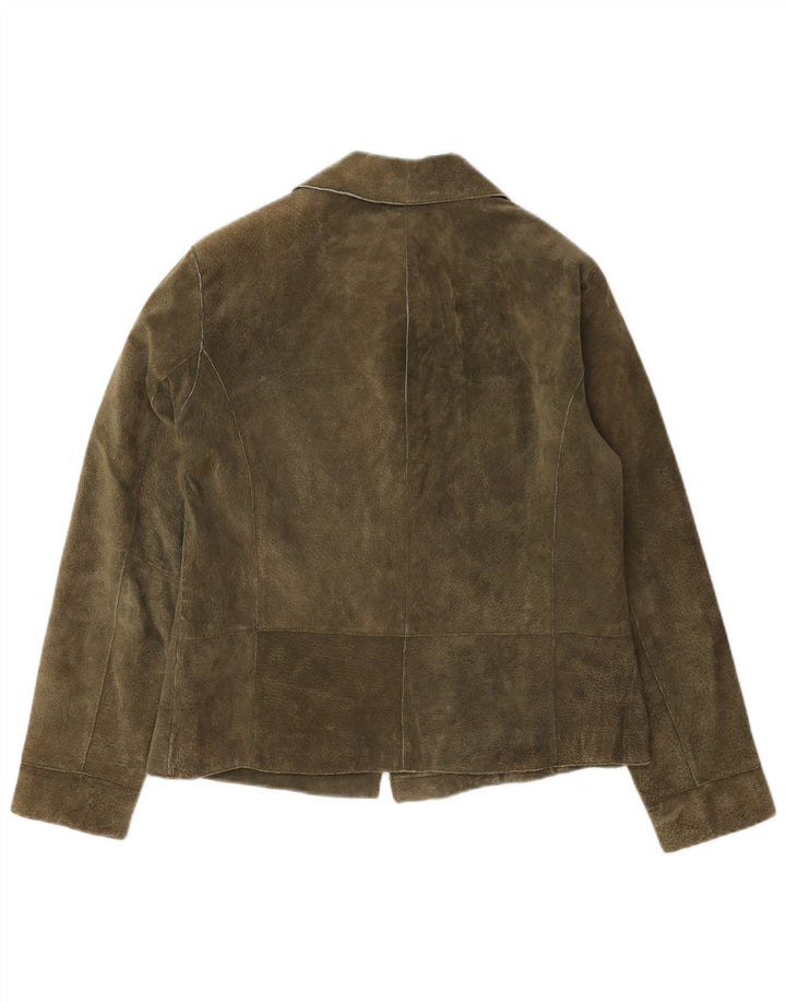 Chico's Damen-Blazerjacke aus Wildleder, übergroß, mit 3 Knöpfen, US 0, XS, Khaki, Leder
