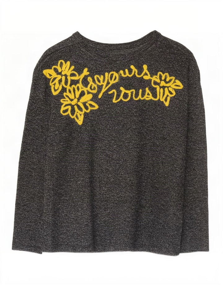 Zara Damen Graphic Top Langarm UK 12 Mittelgrau geblümt