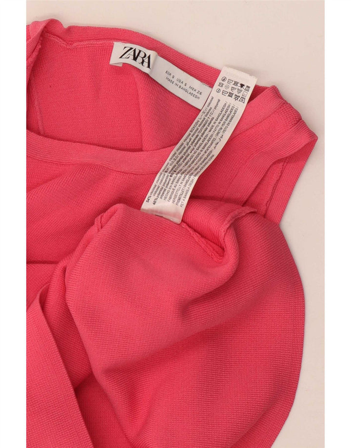 Zara Damen Crop Vest Top UK 8 Small Rosa Viskose