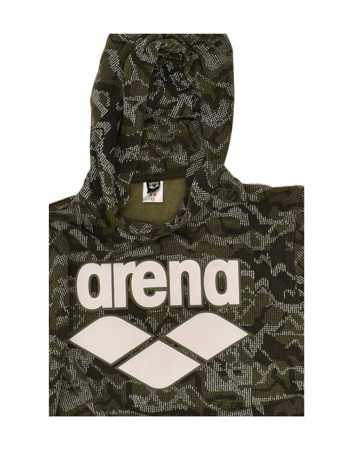 ARENA Boys Graphic Hoodie Jumper 11-12 Years Khaki Camouflage Cotton | Vintage Arena | Thrift | Second-Hand Arena | Used Clothing | Messina Hembry 