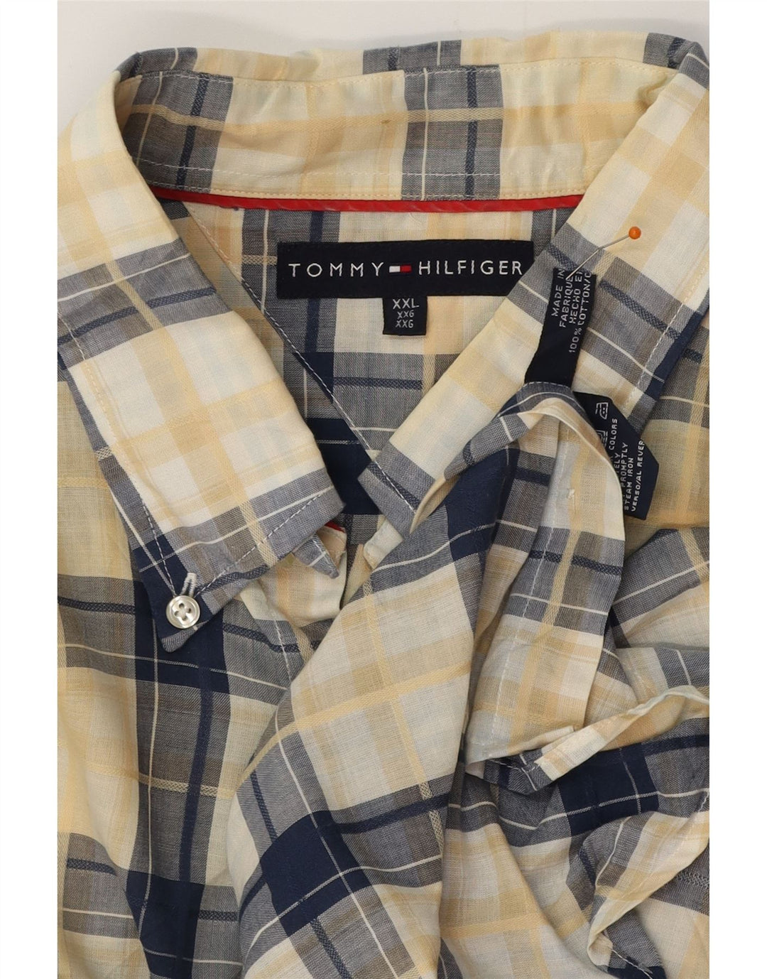 TOMMY HILFIGER Herren Kurzarmhemd 2XL Marineblau kariert Baumwolle