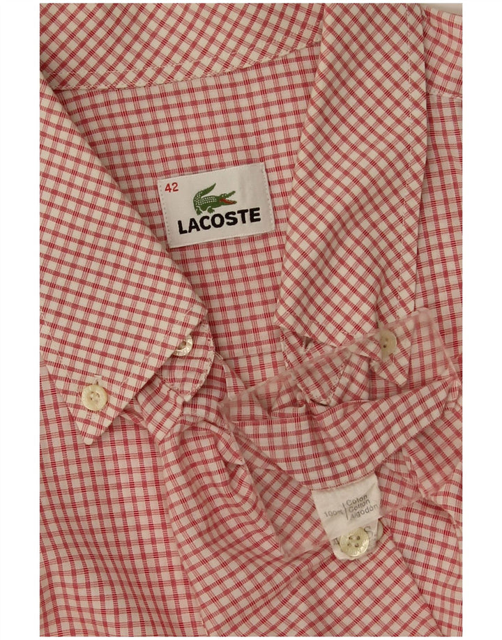 Lacoste Herren-Kurzarmhemd, Größe 42, große rote Gingham-Baumwolle