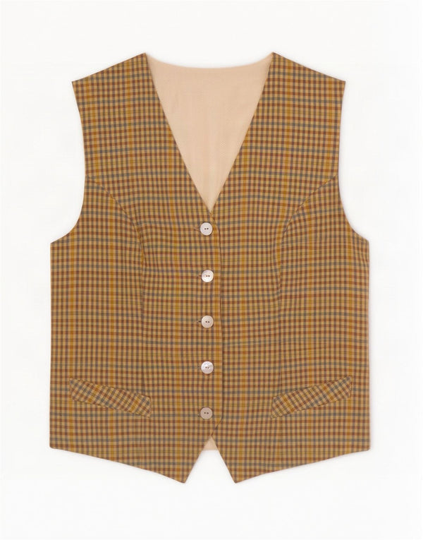 Vintage Womens Waistcoat UK 18 XL Yellow Check