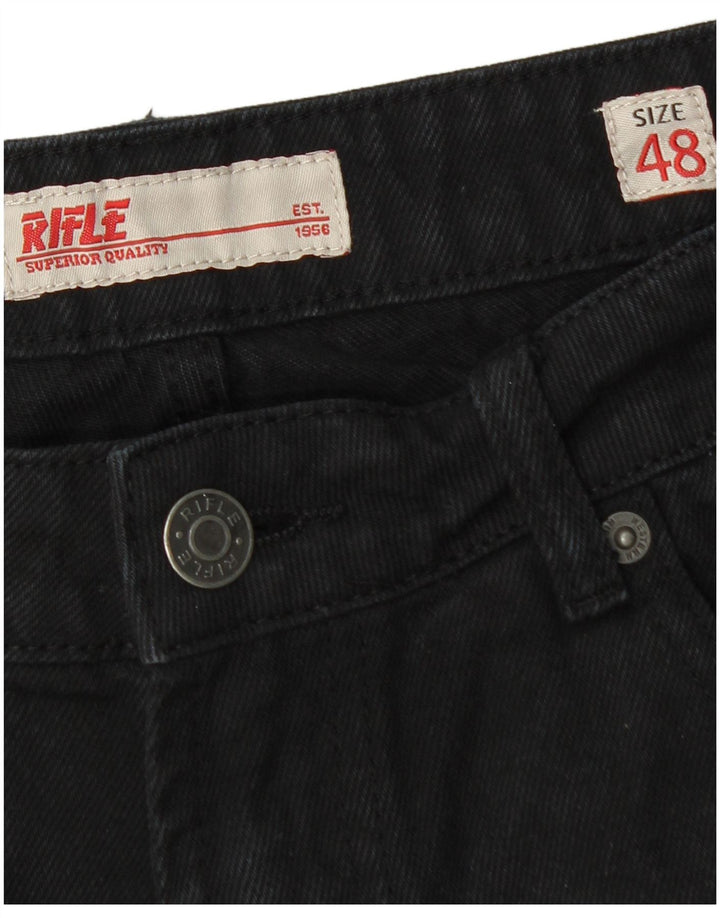 Rifle Mens Distressed Denim Shorts IT 48 Medium W32 Schwarze Baumwolle