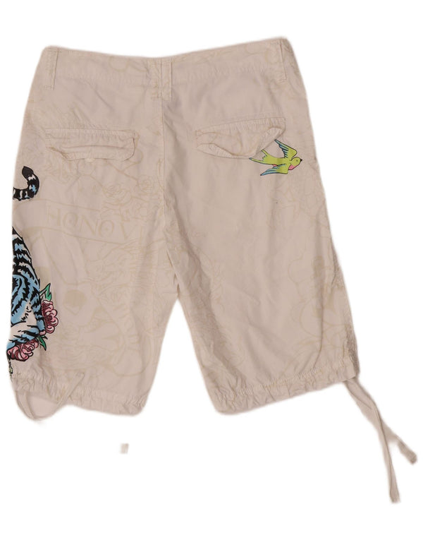 Desigual Herren Graphic Casual Shorts Small W30 Weiße Baumwolle mit Animal-Print