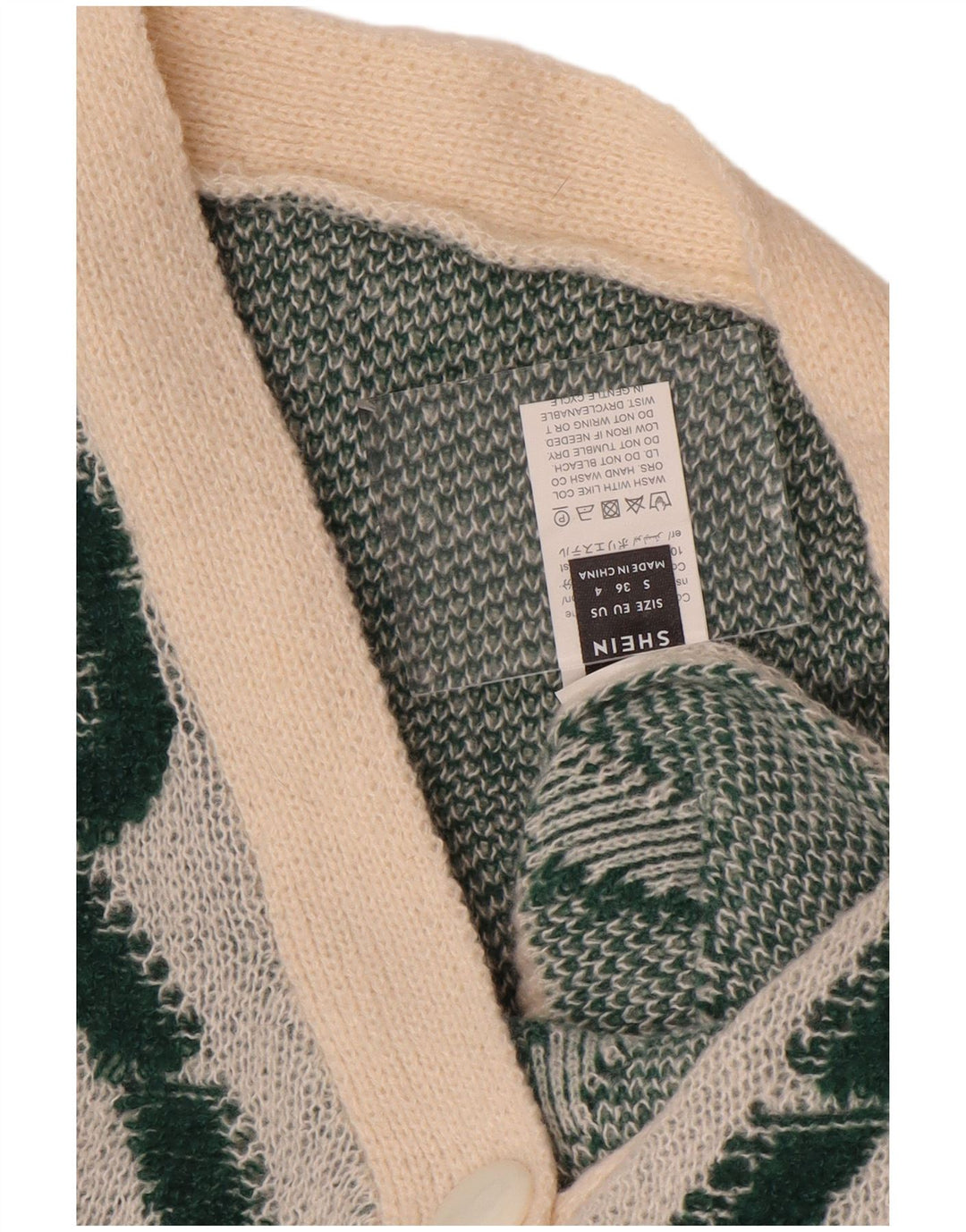 Shein Damen-Strickjacke in Übergröße, Gr. 10, klein, gebrochenes Weiß, geometrisch