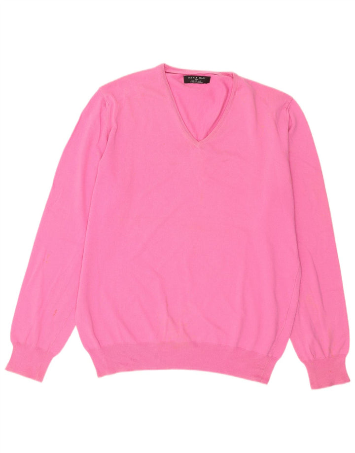 Zara Herren-Pullover mit V-Ausschnitt, Größe L, Rosa