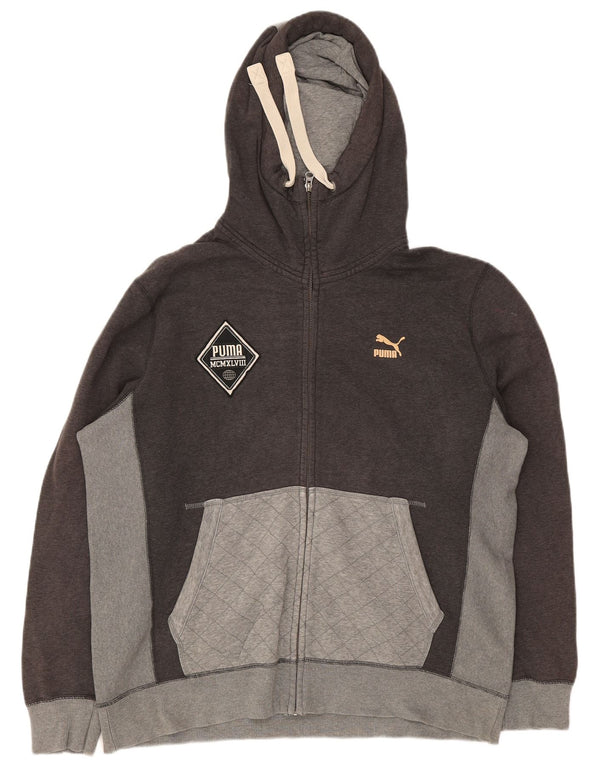 Puma Herren-Kapuzenpullover mit Reißverschluss, XL, grau kariert