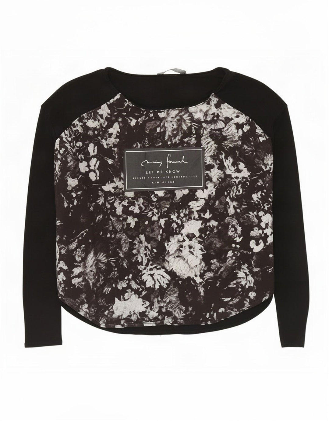 Zara Damen Graphic Top Langarm UK 14 Medium Schwarz Floral Polyester