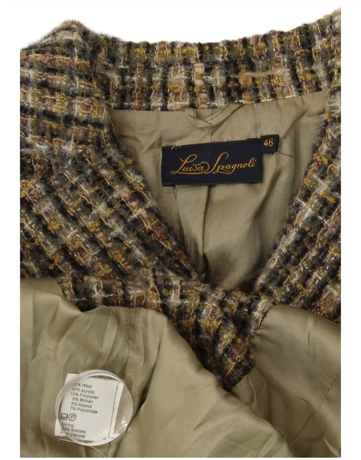 Luisa Spagnoli Damen-Blazerjacke mit 3 Knöpfen, IT 46, große Khaki-Karo-Wolle