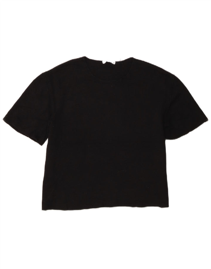 Zara Damen Crop Oversized T-Shirt Top UK 10 Small Schwarz Polyester