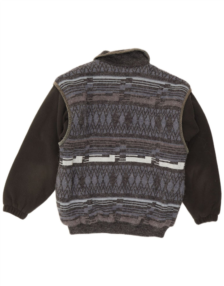 Berto Lucci Herren Strick-Bomberjacke UK 38 Mittelgraues geometrisches Polyacryl