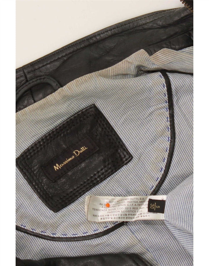 Massimo Dutti Damen Biker-Lederjacke UK 10 Small Schwarz