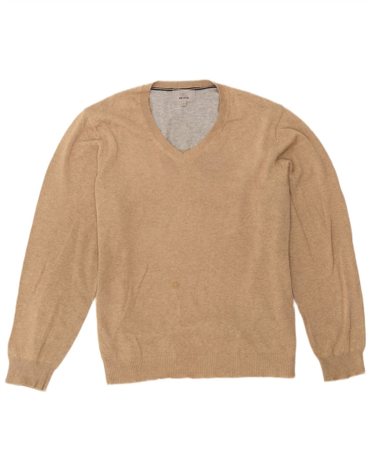 Marks & Spencer Herren-Pullover mit V-Ausschnitt, groß, beige Baumwolle