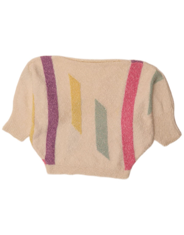 Vintage Damen Pullover mit Fledermausärmel und U-Boot-Ausschnitt, UK 18, XL, Weiß, Farbblock