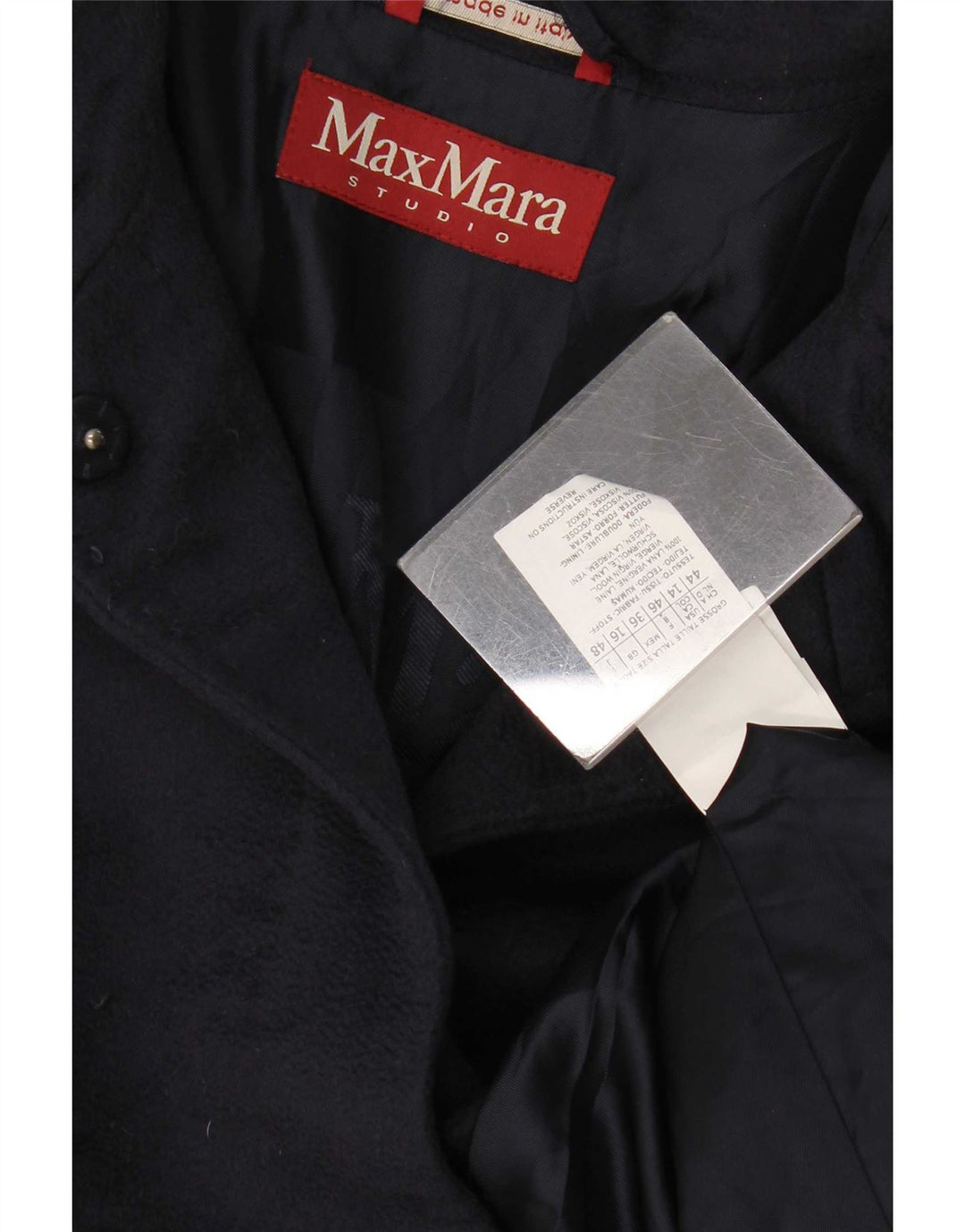 Max Mara Damenmantel UK 16 Large Marineblaue Schurwolle