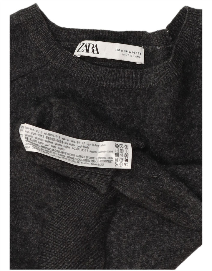 Zara Damen Crop-Pullover mit U-Boot-Ausschnitt, UK 12, mittelgraue Wolle