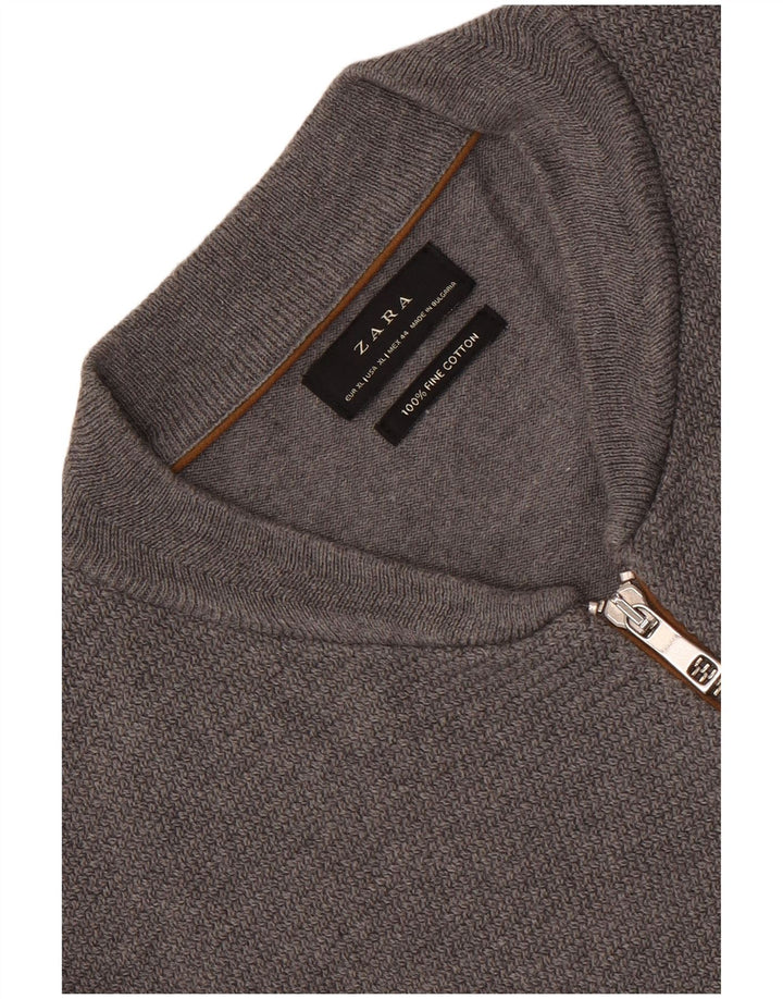 Zara Herren Strickjacke XL Grau Baumwolle