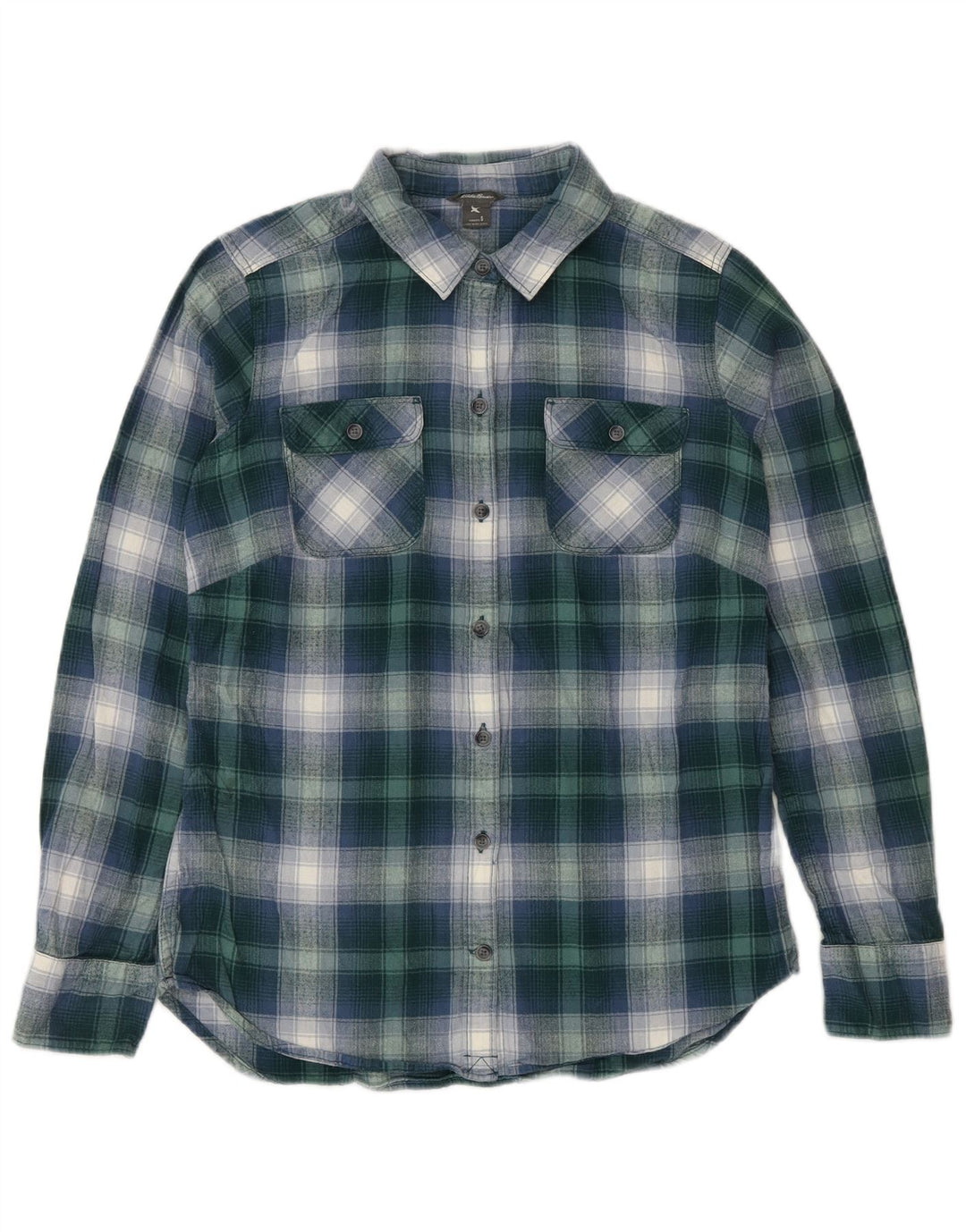 EDDIE BAUER Damen Flanellhemd UK 10 Small Green Check Baumwolle