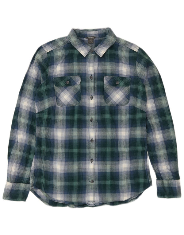 EDDIE BAUER Damen Flanellhemd UK 10 Small Green Check Baumwolle